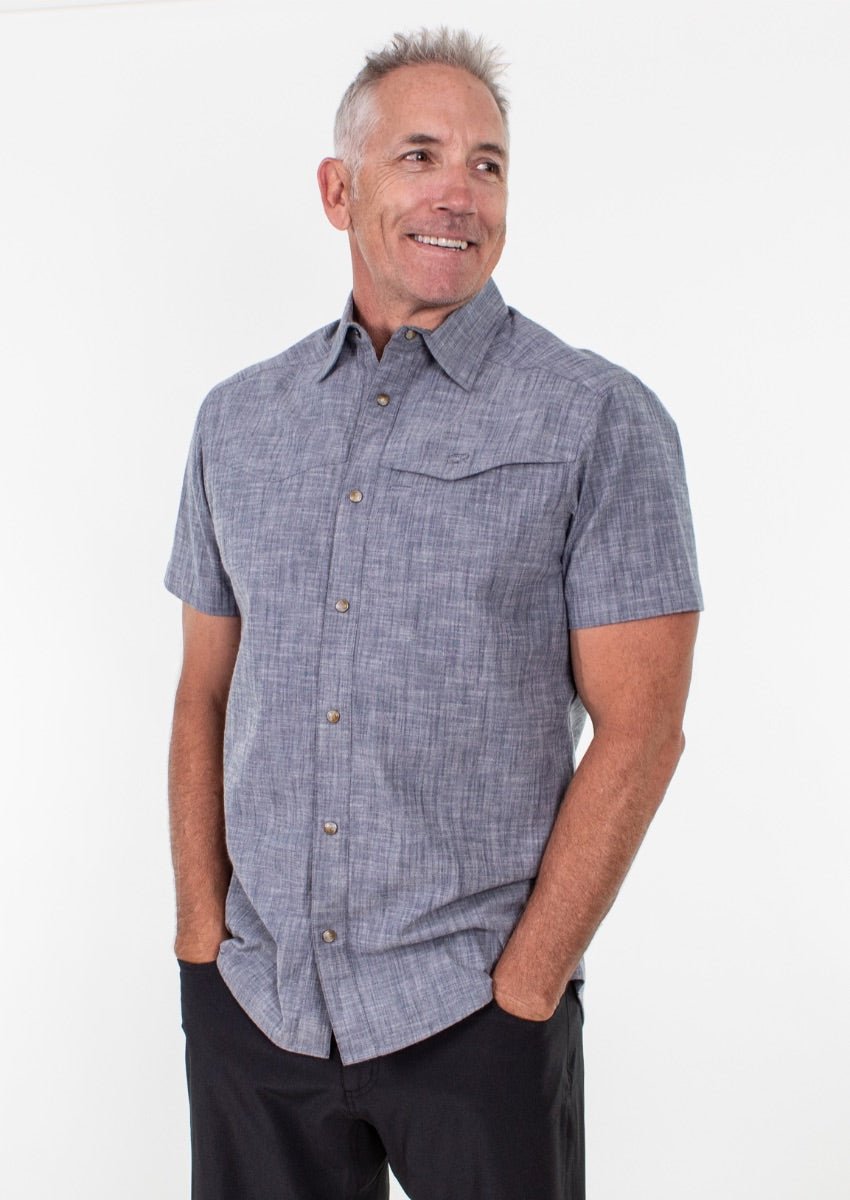 Grey chambray best sale shirt mens